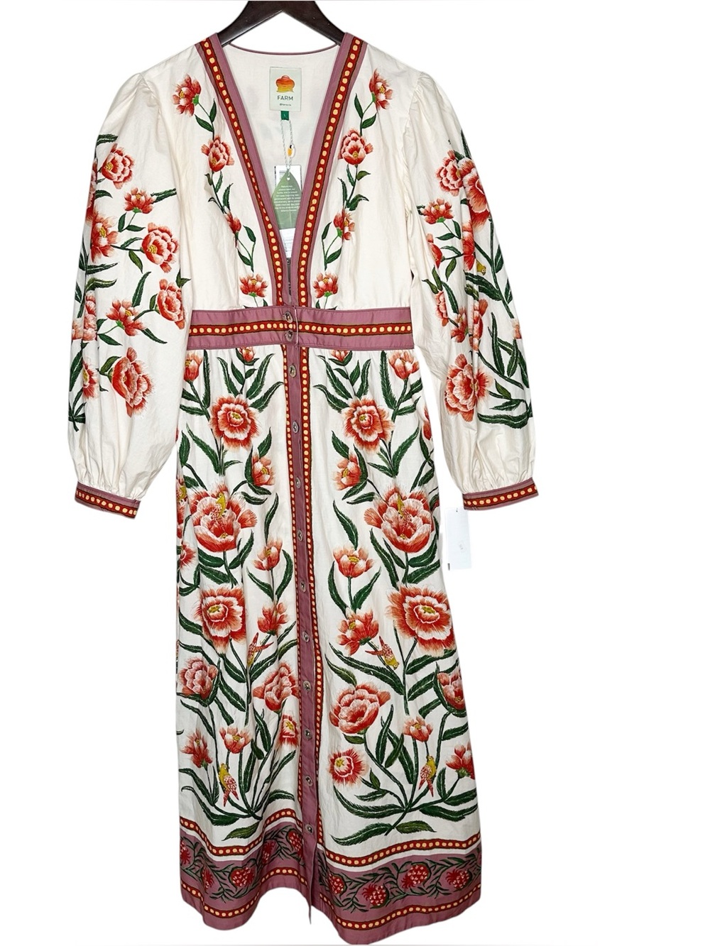 FARM Rio Ainika Floral Print Maxi Dress, Cream/Red NWT - Picture 4 of 14